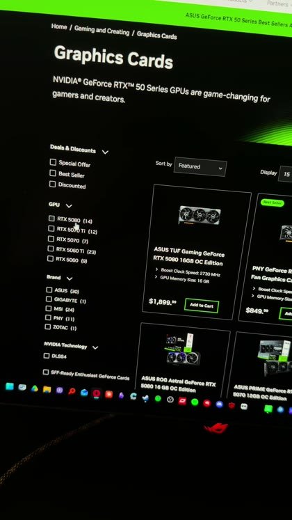 Vorschaubild: Nvidia-US-Shop, Grafikkarten-Filter zeigt nur noch RTX 5080 abwärts